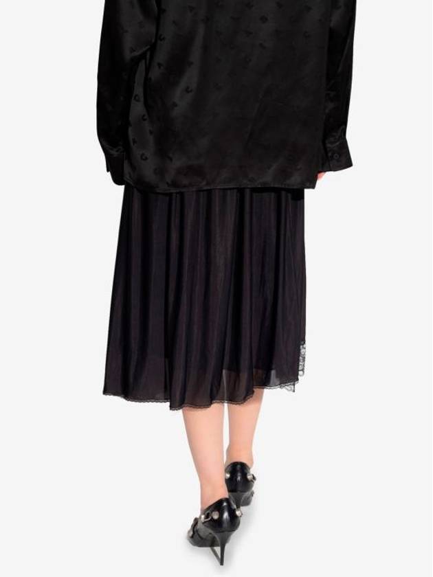 Luxury Balenciaga  Lace Trimmed A-Line Skirt Black