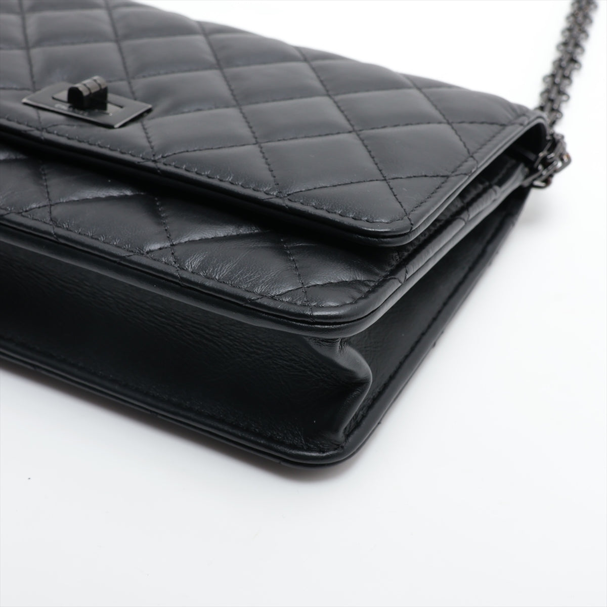 Chanel 2.55 Vintage  Chain Wallet Black Black G