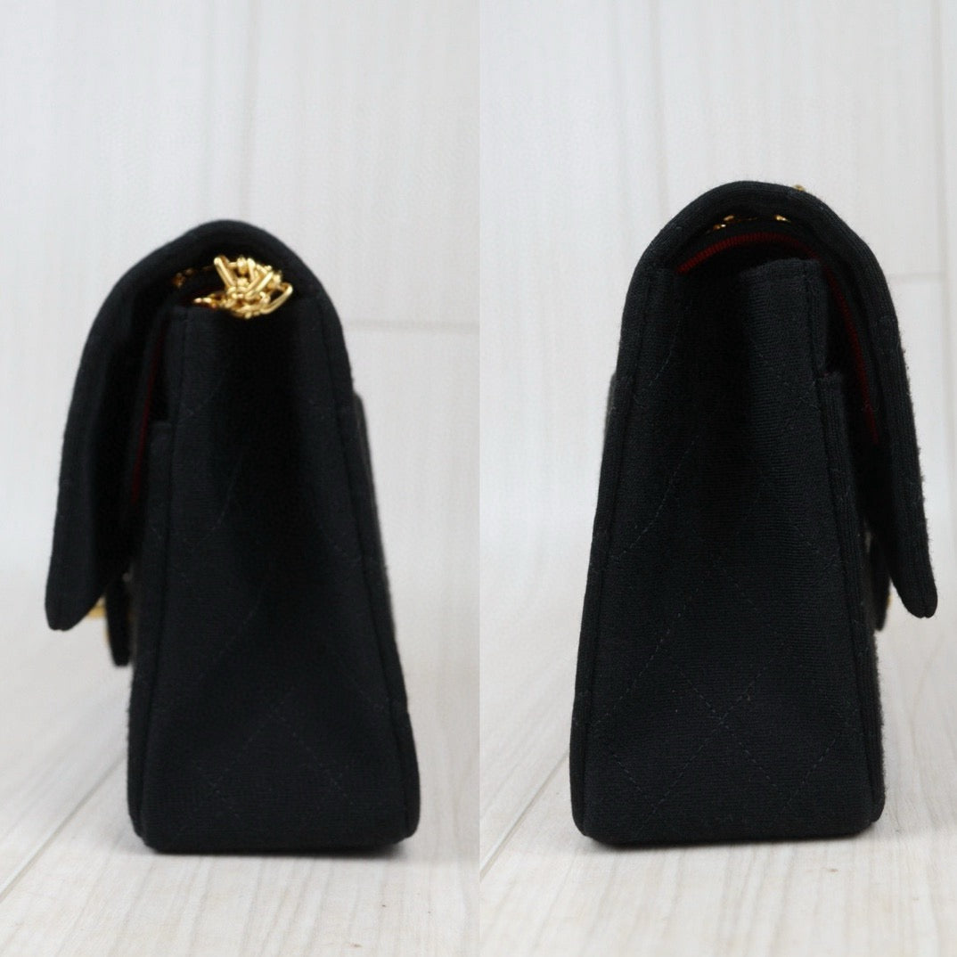 Rank A ｜ CHANEL Canvas Double Flap 25 Shoulder Bag Black Made In 1986-1988Year｜ 24072303