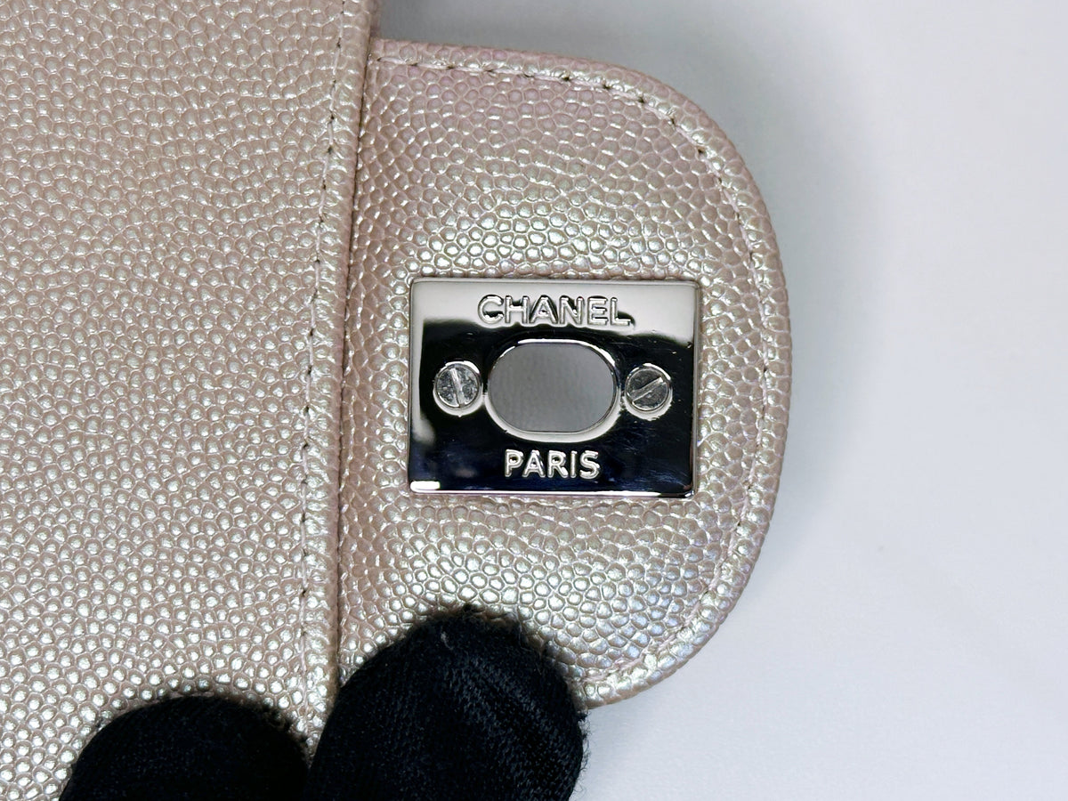 Chanel Medium Classic Chevron Caviar Double Flap Rose Gold SHW 24769 holo card