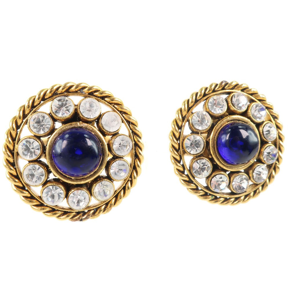 CHANEL Earring Plated Gold, Rhinestones Blue Women Used