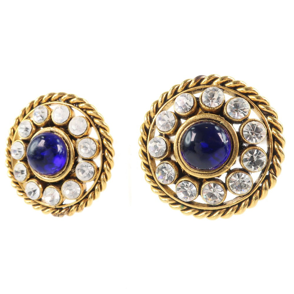 CHANEL Earring Plated Gold, Rhinestones Blue Women Used