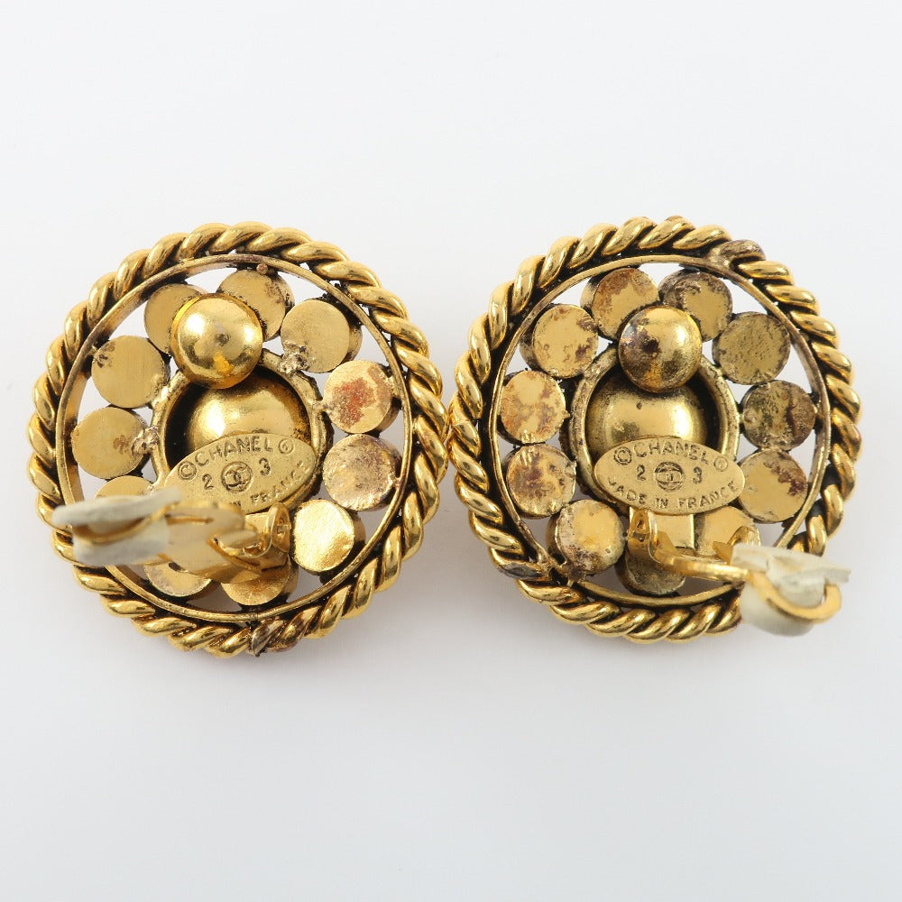 CHANEL Earring Plated Gold, Rhinestones Blue Women Used