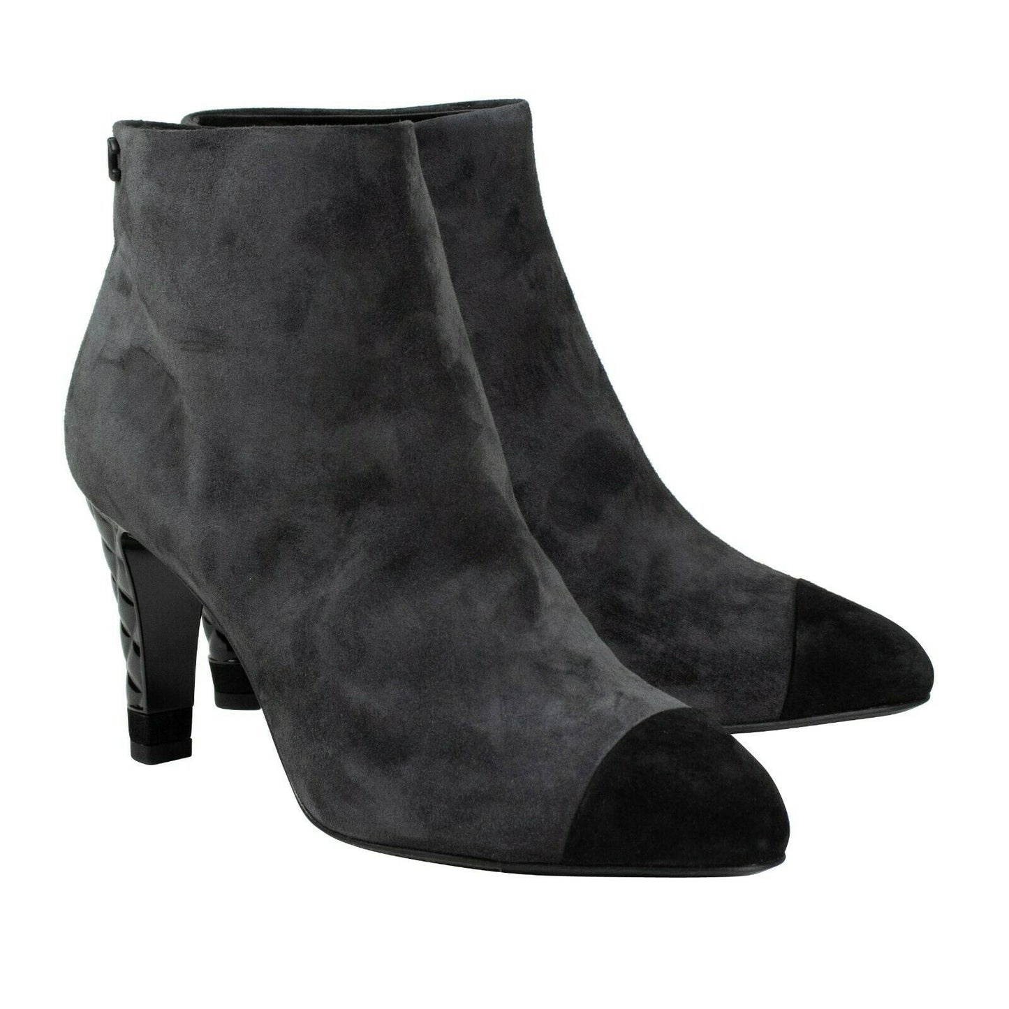 CHANEL Gray Suede Quilted Cap Toe Short Boots 6/37