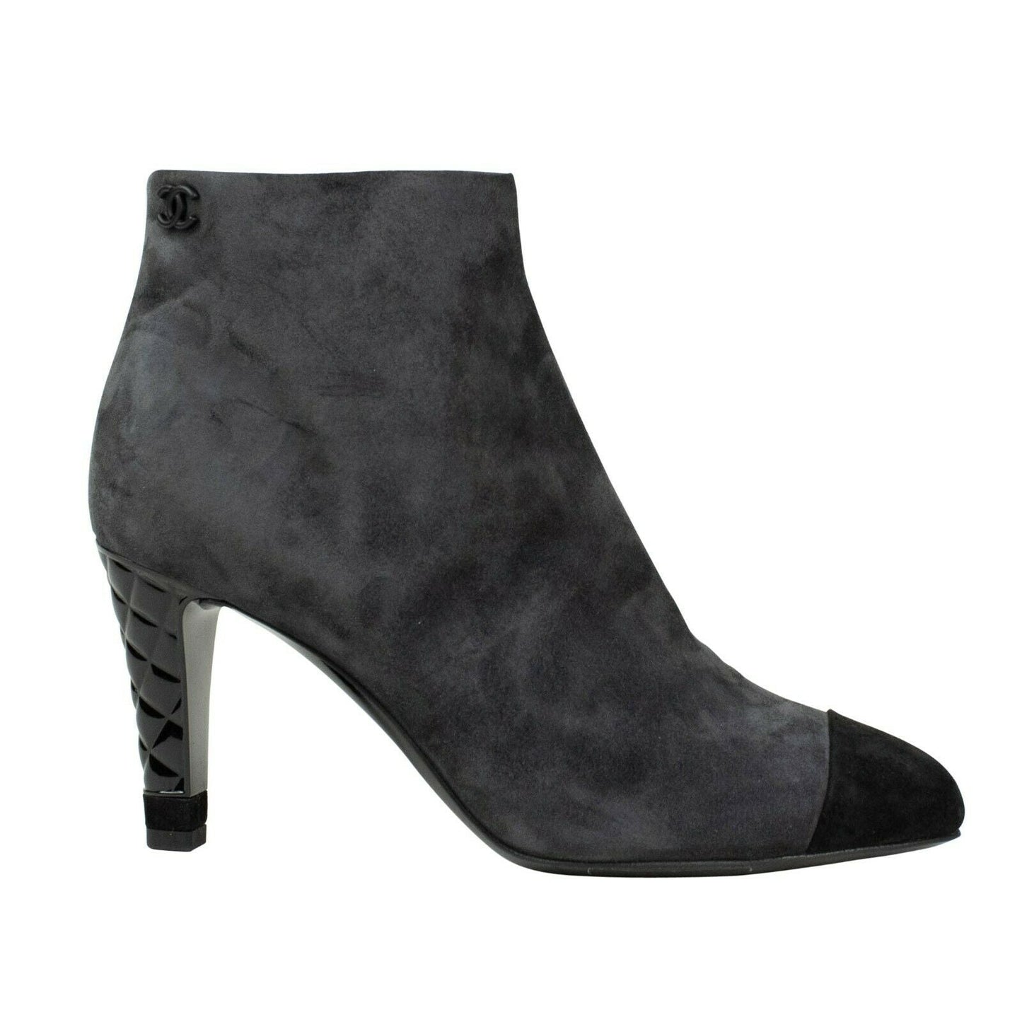 CHANEL Gray Suede Quilted Cap Toe Short Boots 6/37