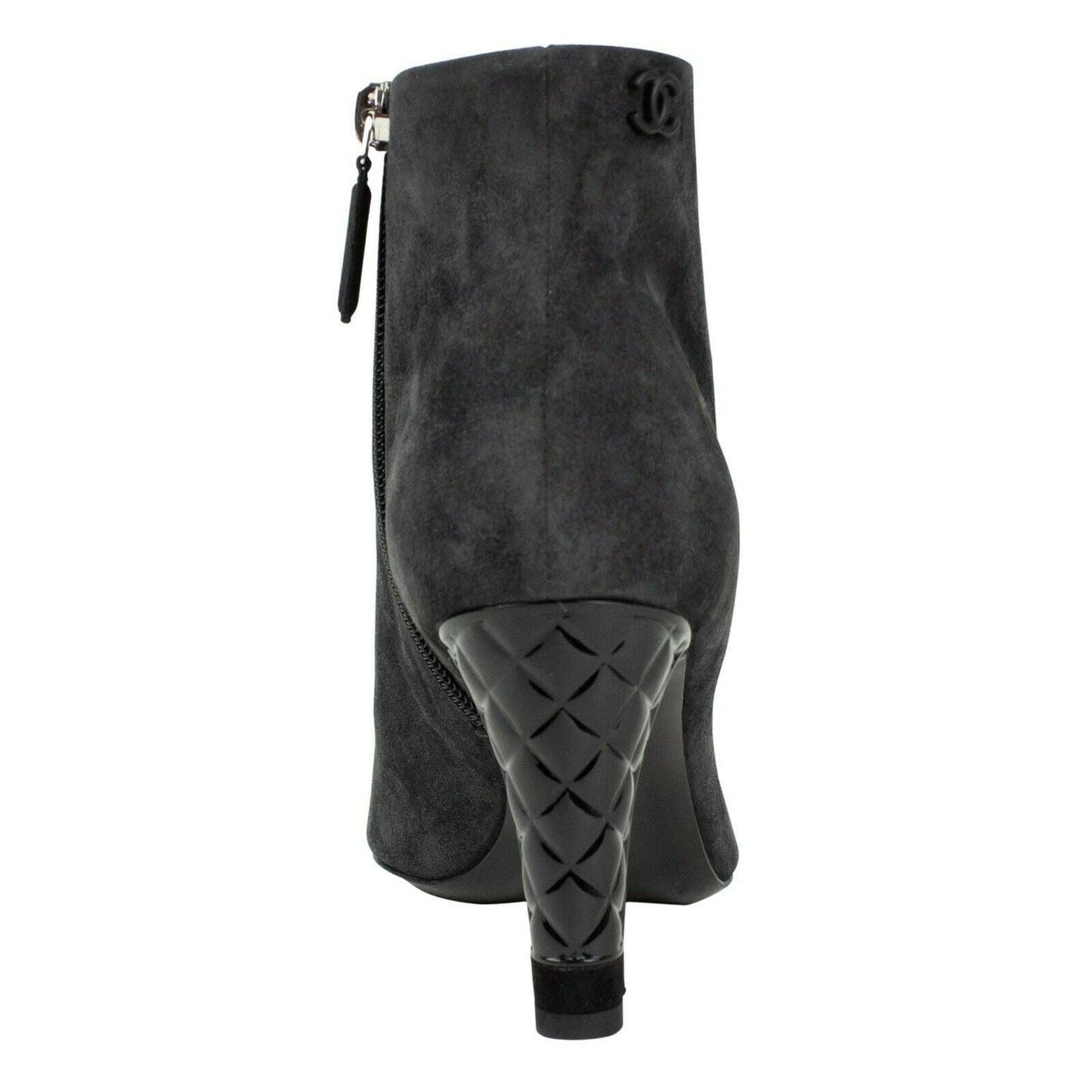 CHANEL Gray Suede Quilted Cap Toe Short Boots 6/37