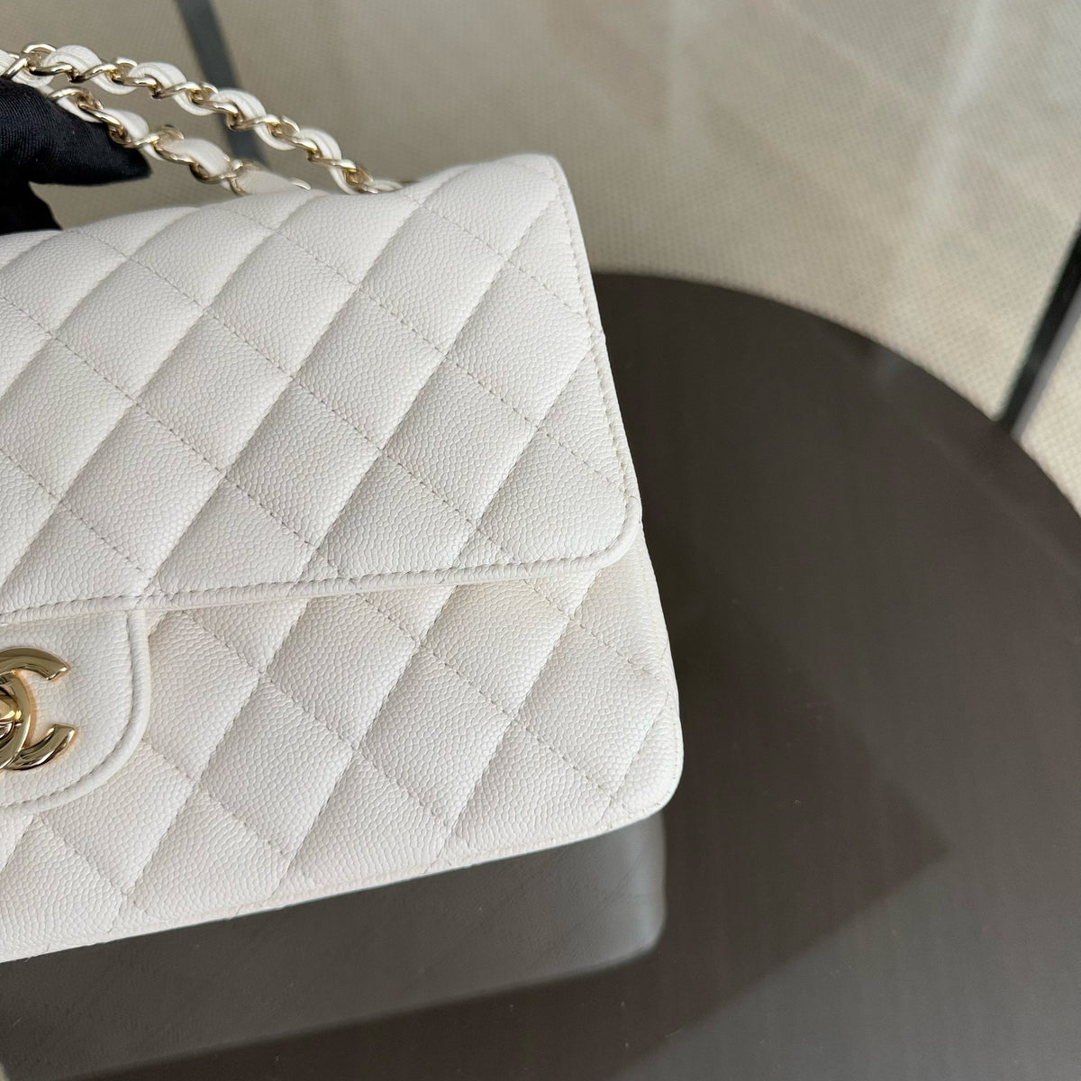 Deposit of Chanel Classic Flap Medium - Caviar 25CM Quilted Cream White Gold Hardware Series 23