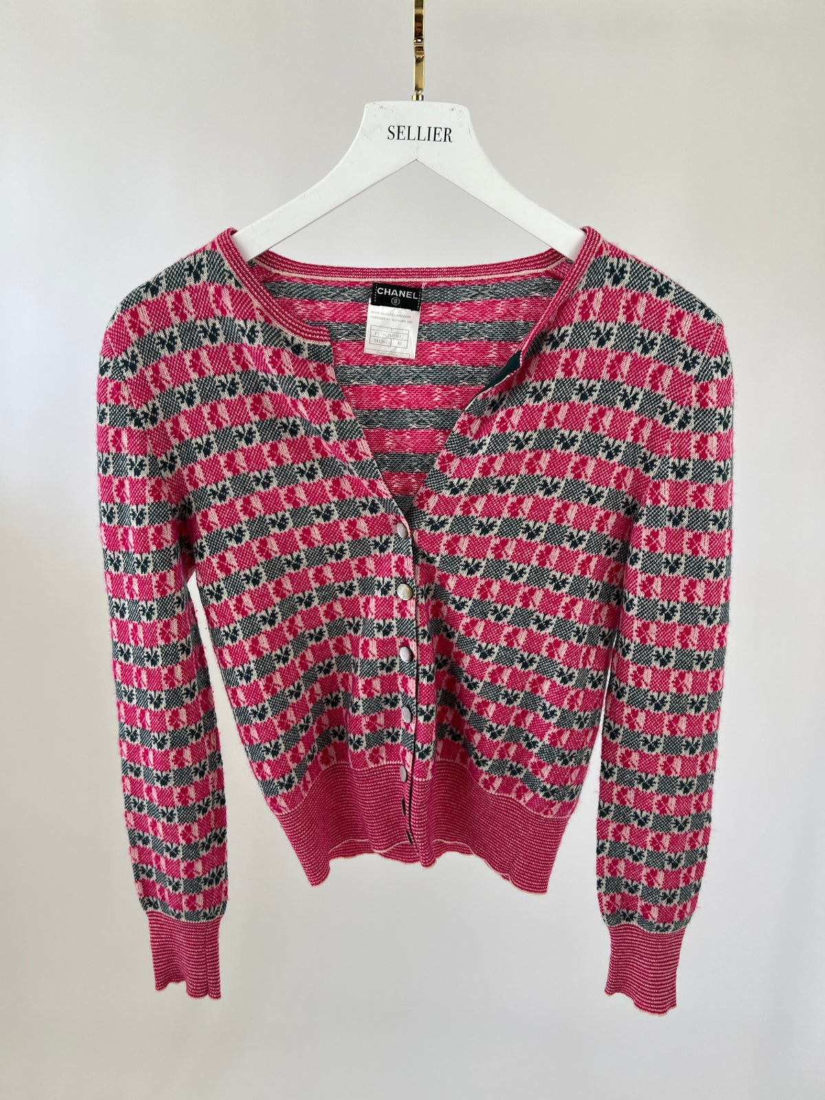 Chanel Pink Intarsia Knit Cashmere igan and Top Set Size FR 40 (UK 12)