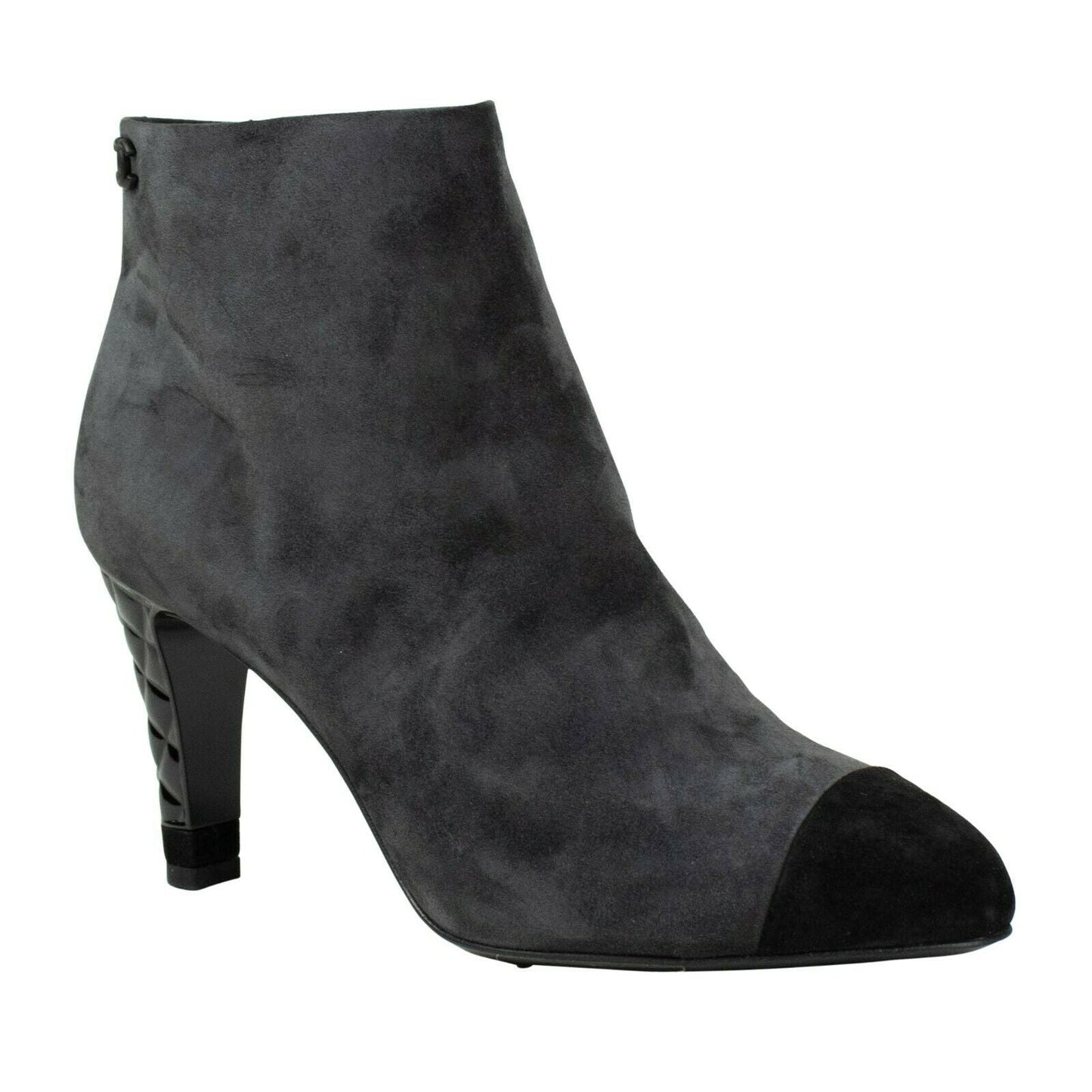 CHANEL Gray Suede Quilted Cap Toe Short Boots 6/37
