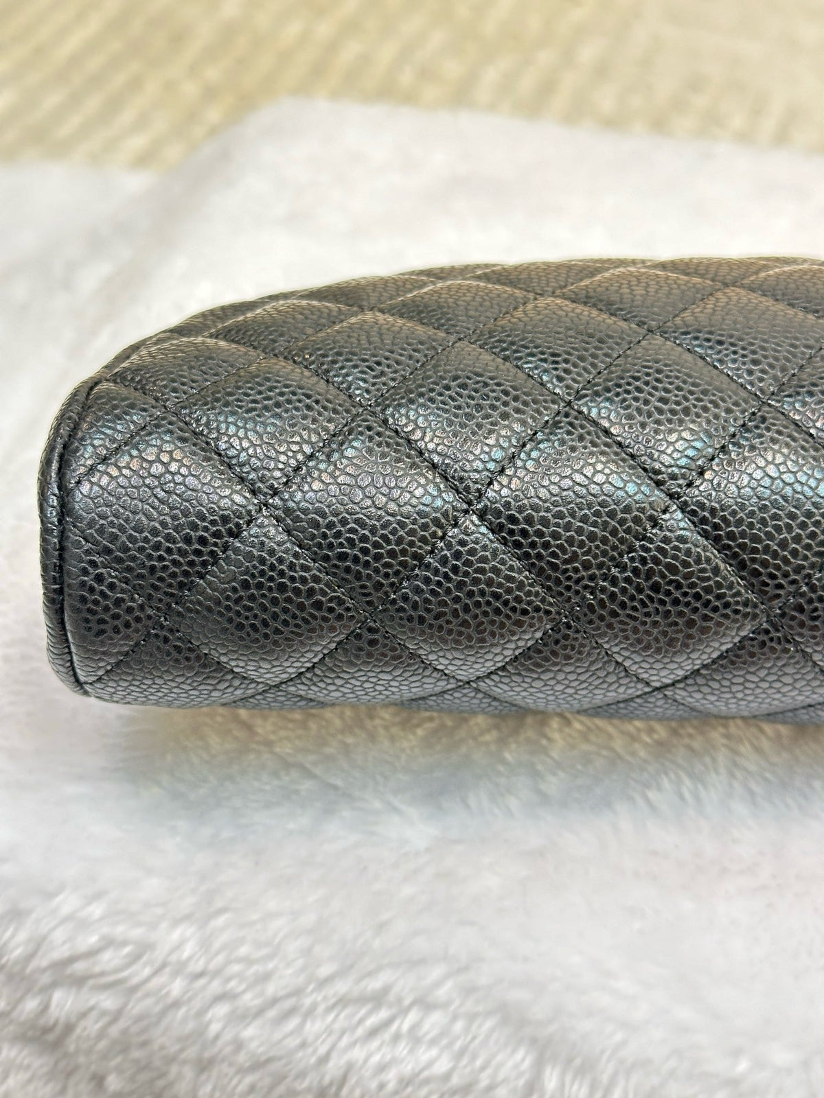 Chanel Quilted Timeless Kisslock Clutch Black Caviar SHW 1634 holo card
