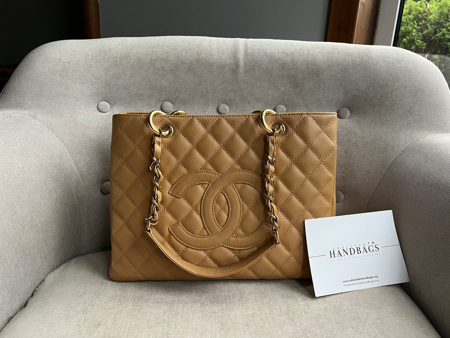 Chanel Caramel Caviar Grand Shopper Tote with gold hardware
