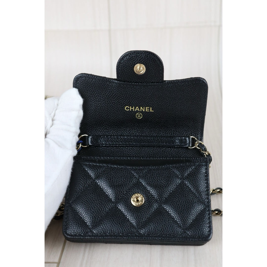 Excellent（Rank SA）｜ CHANEL Matelasse Caviar Skin Chain Mini WOC Black  Made in 2021-2022 Year ｜S25030701