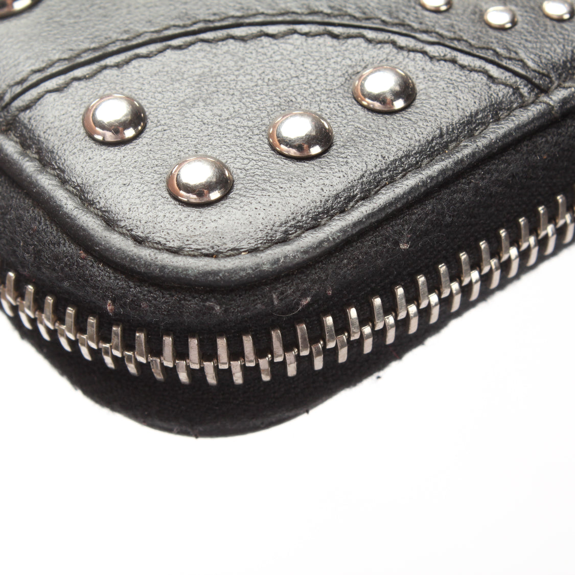 PRADA Studded Leather Zip Around Wallet