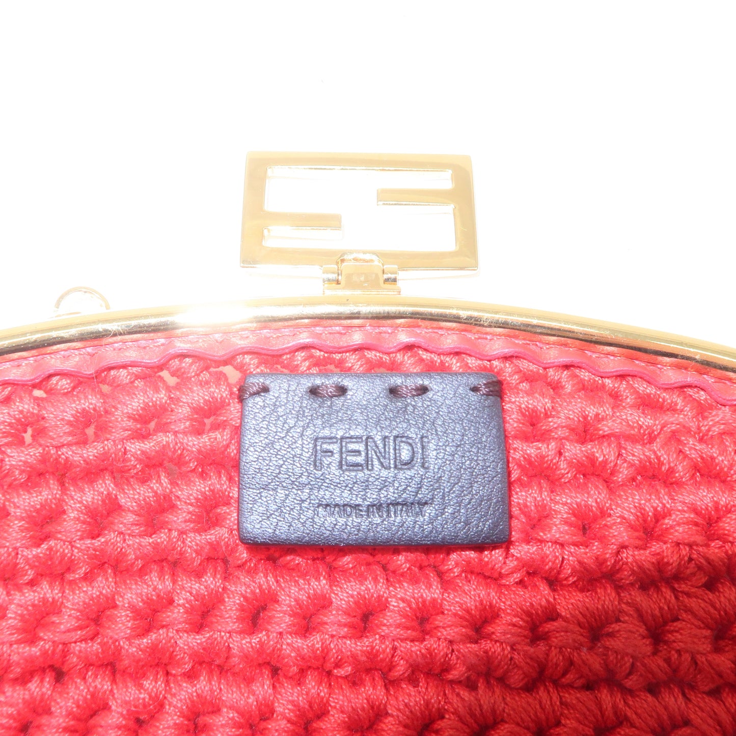 FENDI Baguette Knit Cell Phone Case Shoulder Bag Red 7AR966