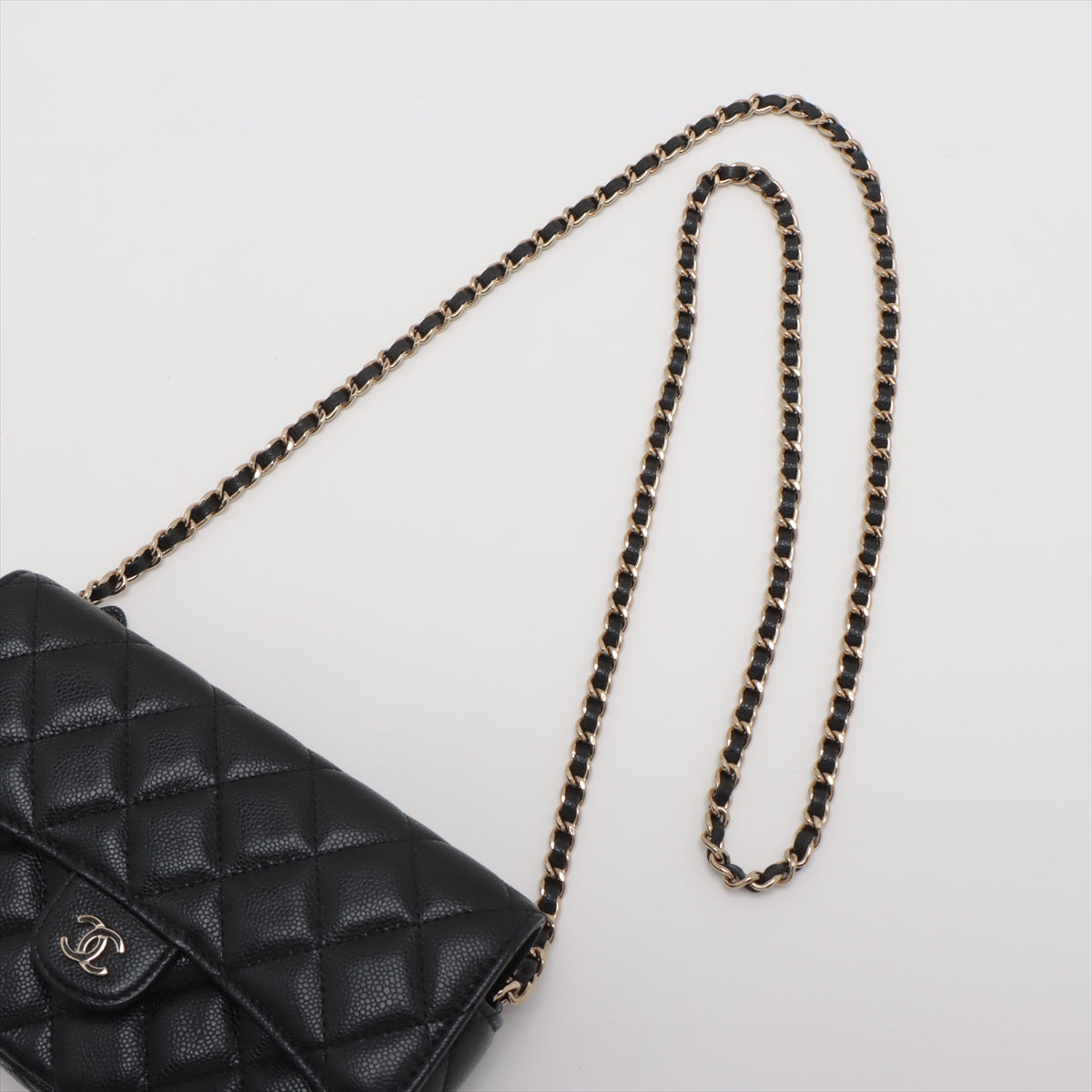 Chanel Matrasse Caviar S Chain Wallet Black G