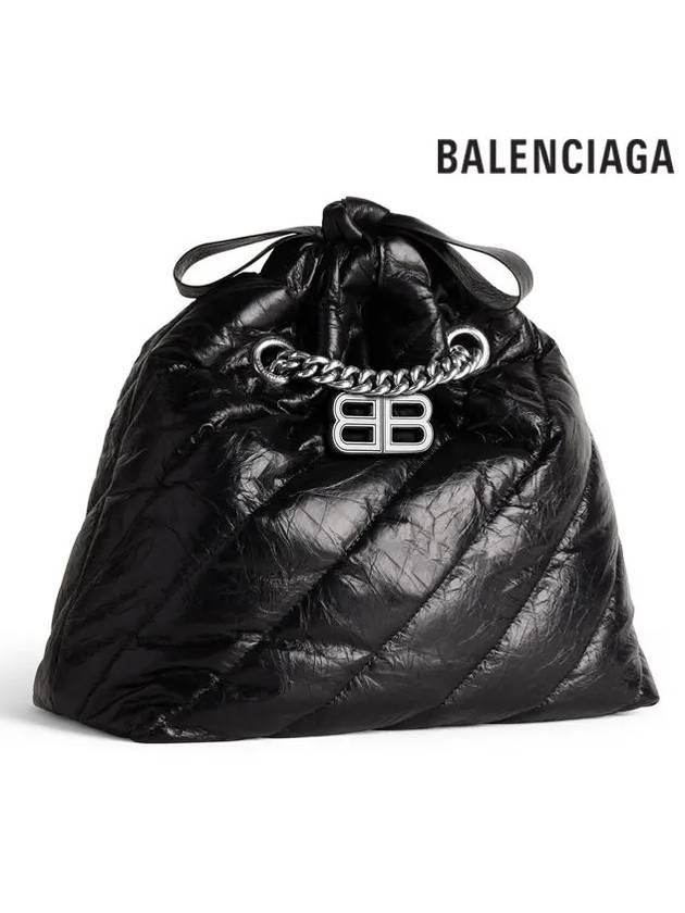Luxury Balenciaga  Crush Embellished Logo Quilted Leather Tote Bag Black