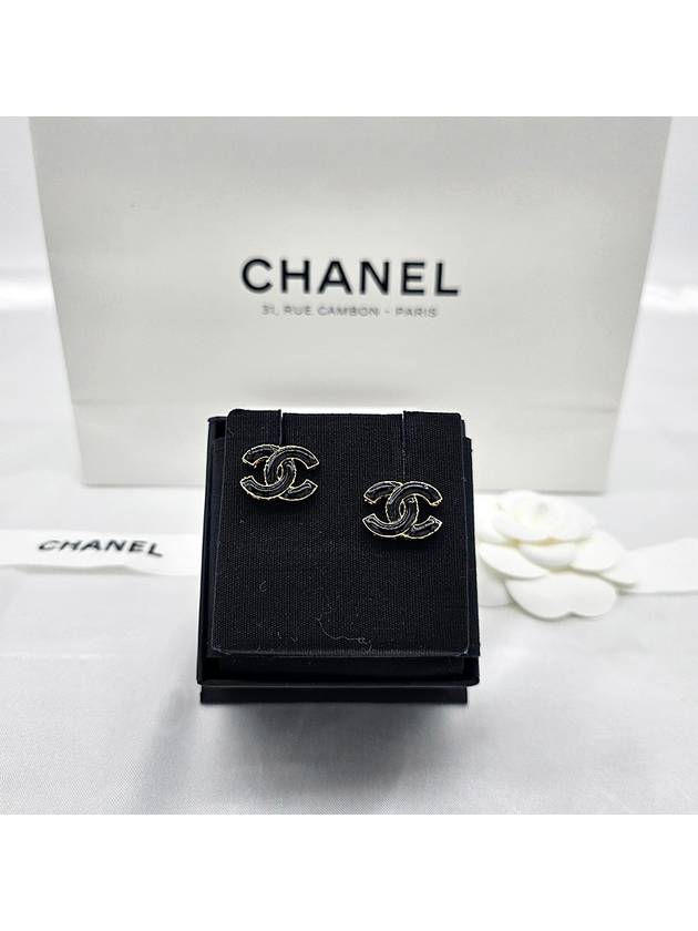 CC Logo Earrings Gold Black Chanel