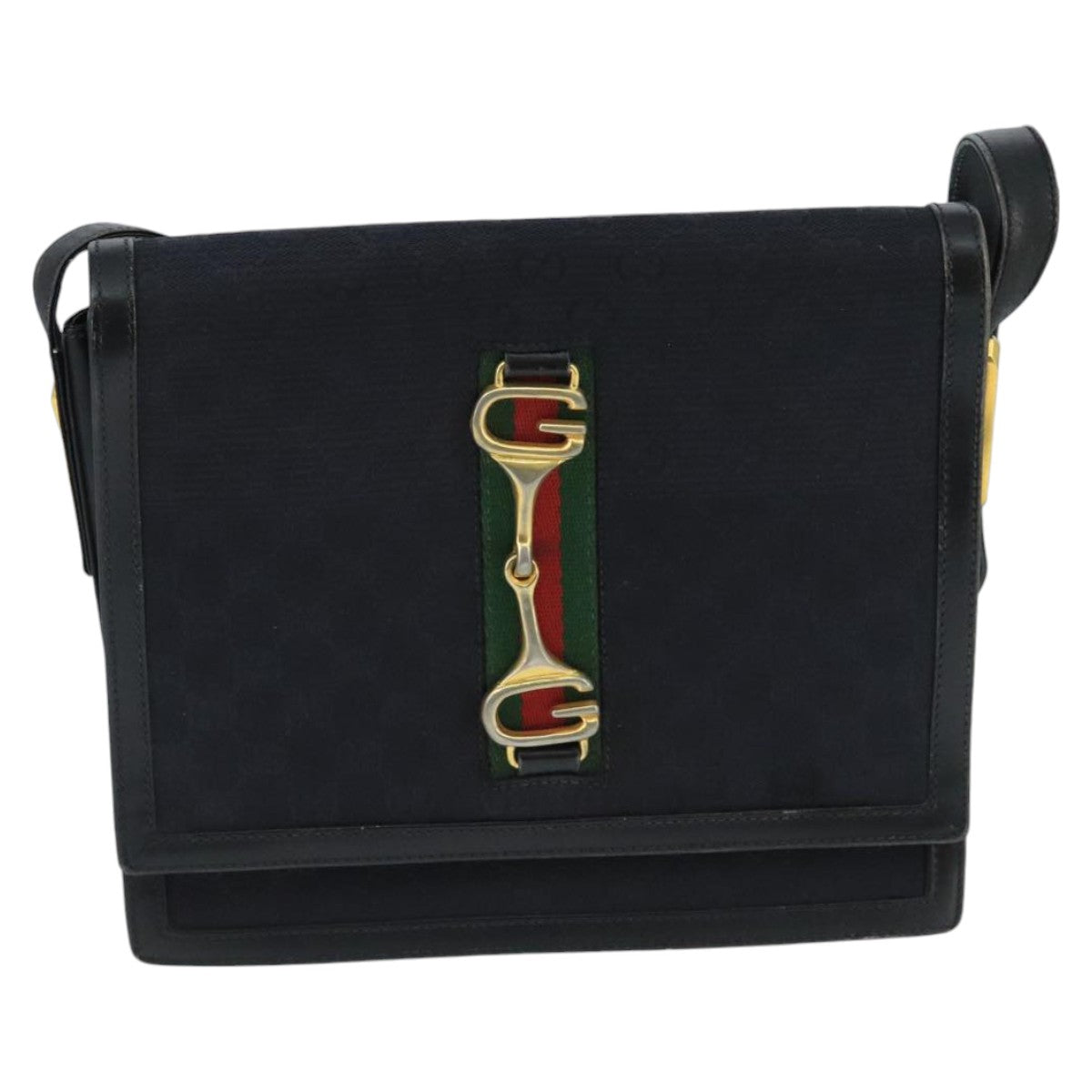 Gucci Horsebit Black Canvas Shoulder Bag