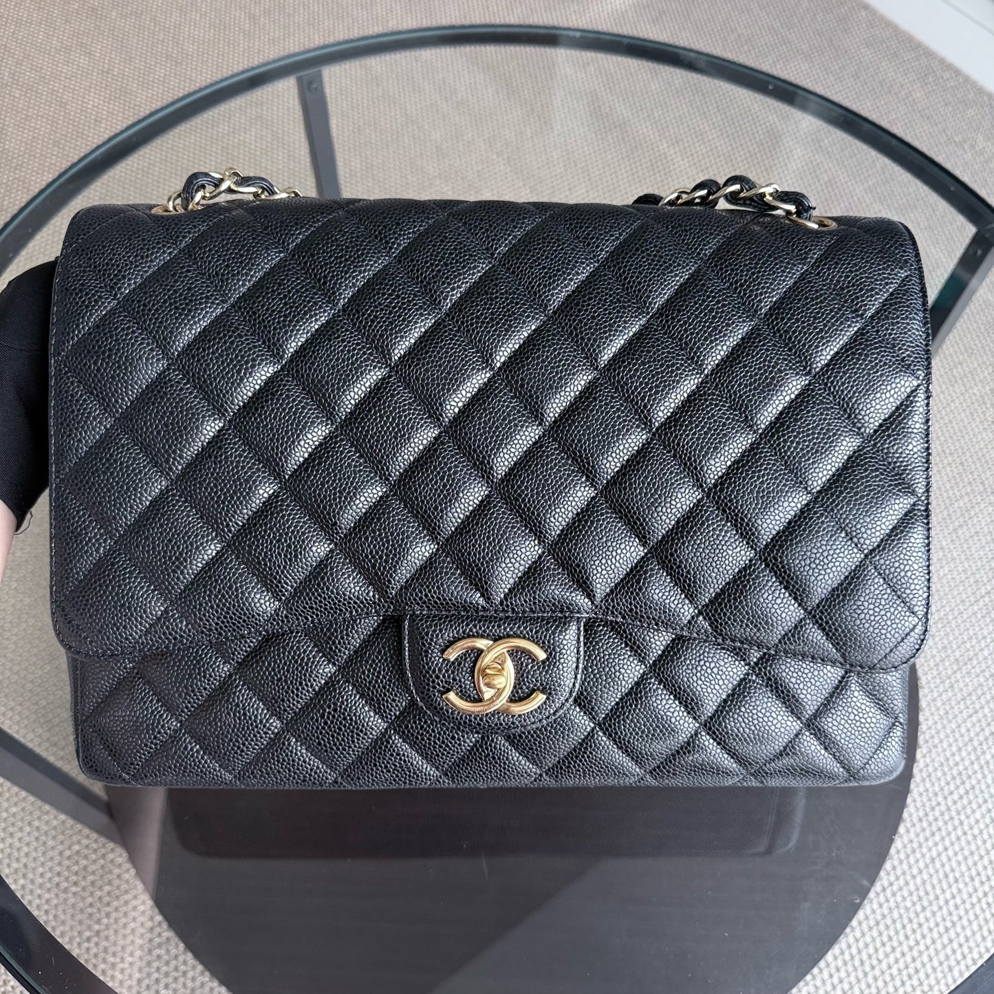 Chanel Classic Flap Maxi - Caviar Double Flap 33CM Quilted Black Gold Hardware Series 15
