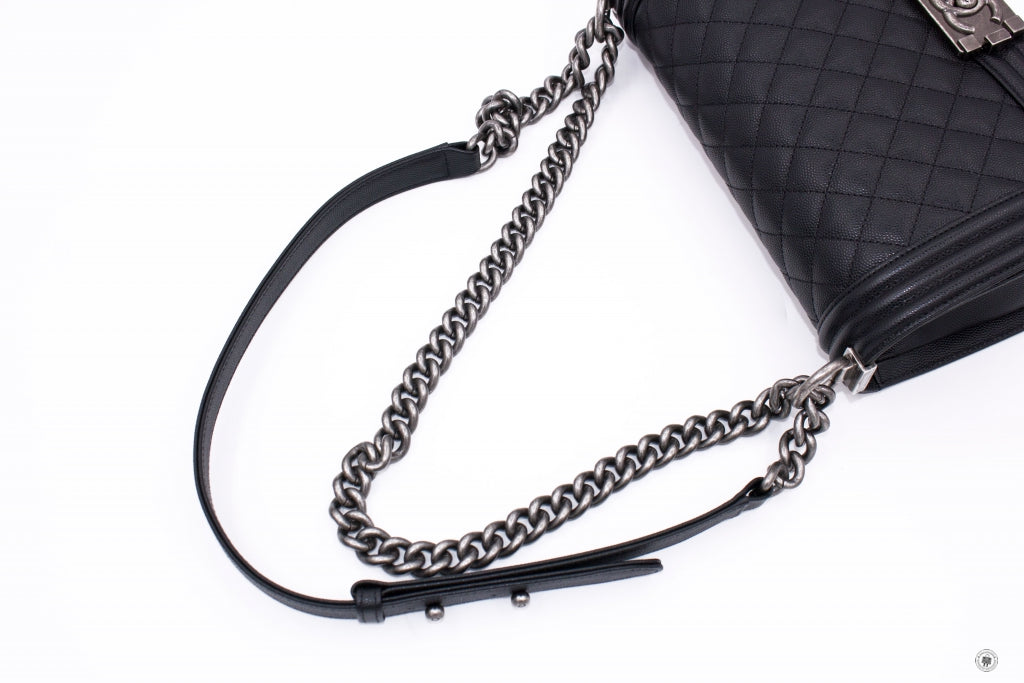 Chanel A67086 Y83338 Boy Black   94305 Caviar Medium Shoulder Bags Sbhw