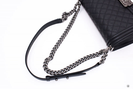 Chanel A67086 Y83338 Boy Black   94305 Caviar Medium Shoulder Bags Sbhw