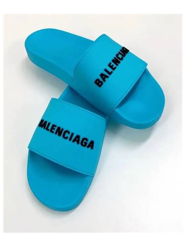 Luxury Balenciaga  Men's Logo Full Slippers Blue