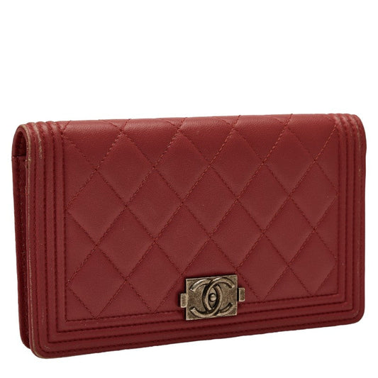 Chanel Long Wallet Leather Wine Red