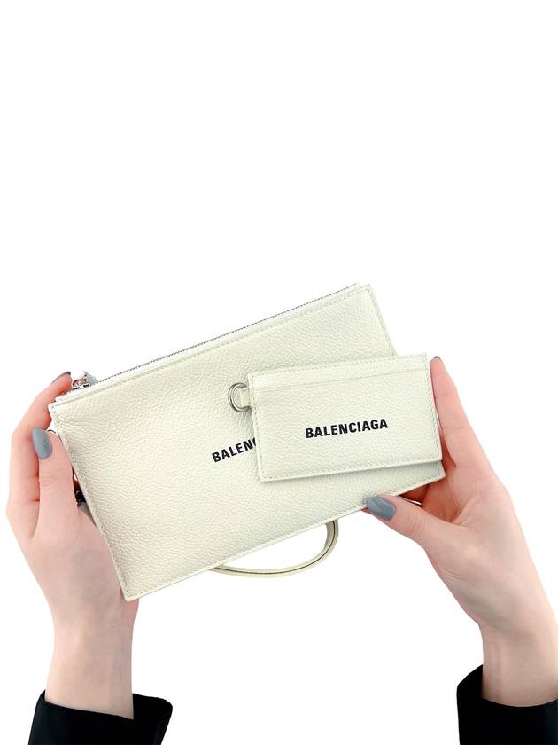 Luxury Balenciaga  Cash Logo Strap Double Pouch Strap Card Wallet White