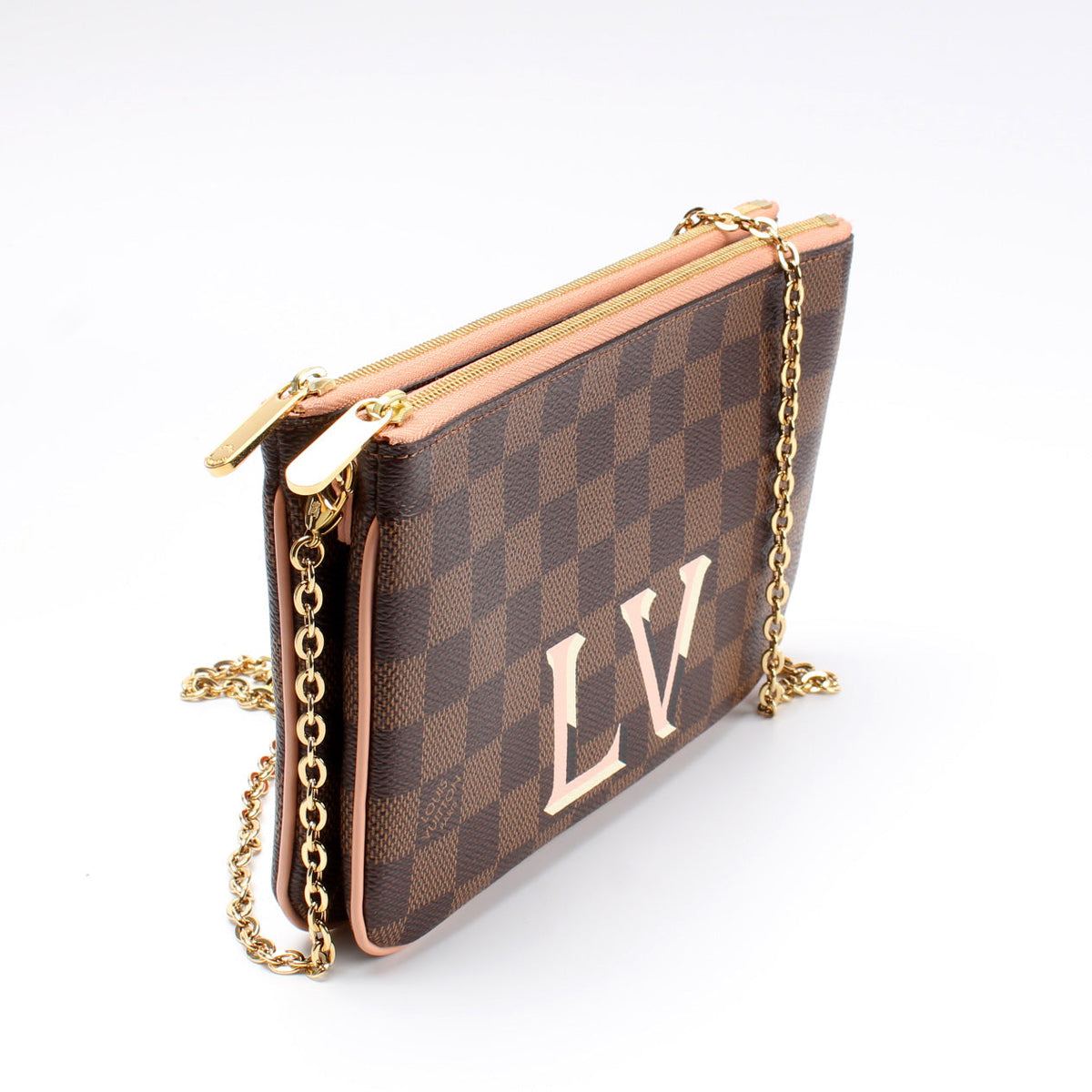 Pochette Double Zip Damier Ebene