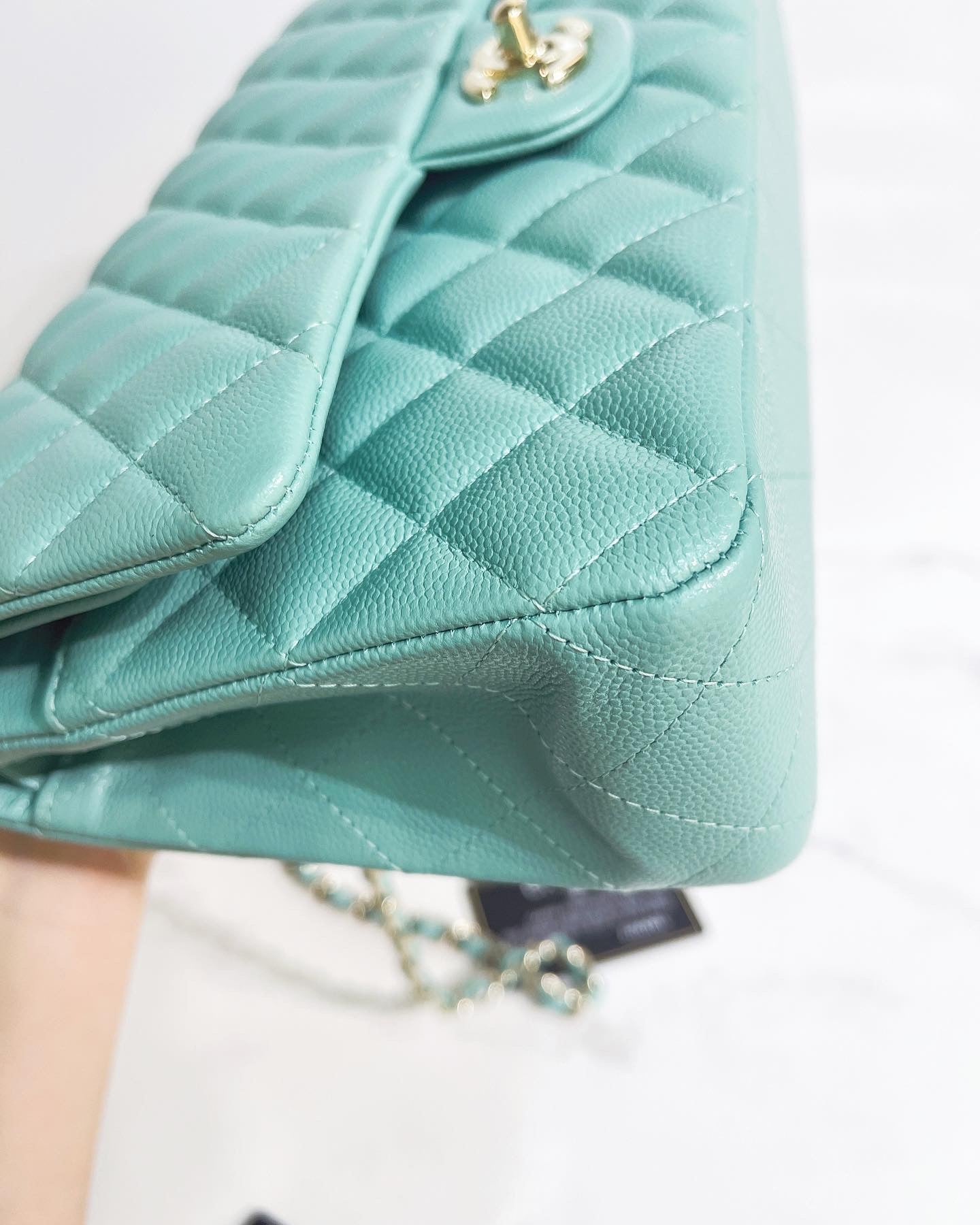 Chanel 21S Green Medium caviar leather with light gold-tone hardware