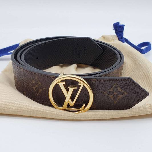 Louis Vuitton Circle Reversible Canvas and Leather Belt 85