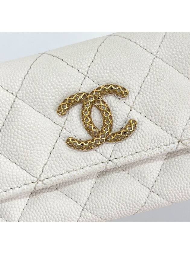 New logo flap snap card wallet caviar white AP3187 Chanel