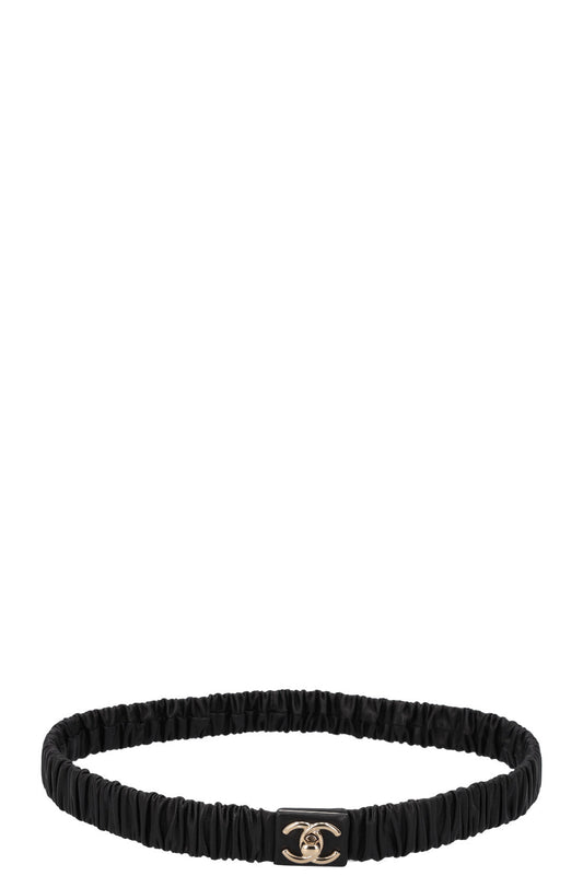 CHANEL 2022 Elastic Turnlock Waist Belt Black