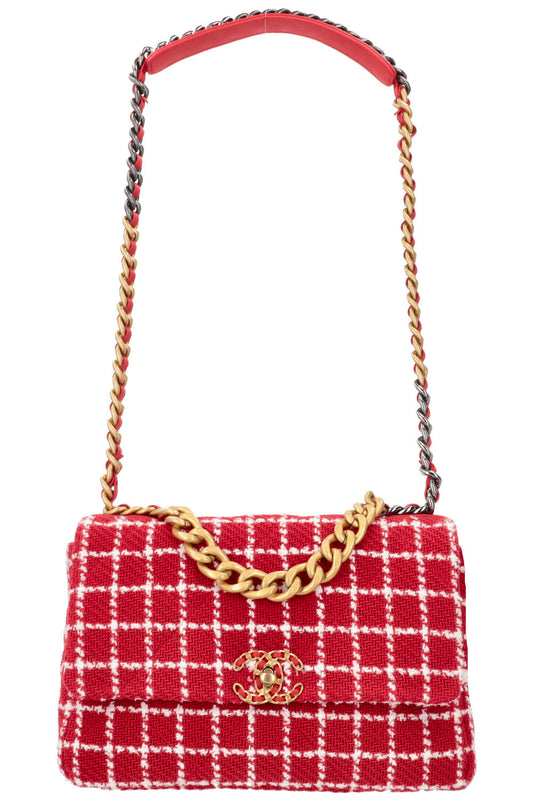 CHANEL 19 Tweed Large Crossbody Bag Red White