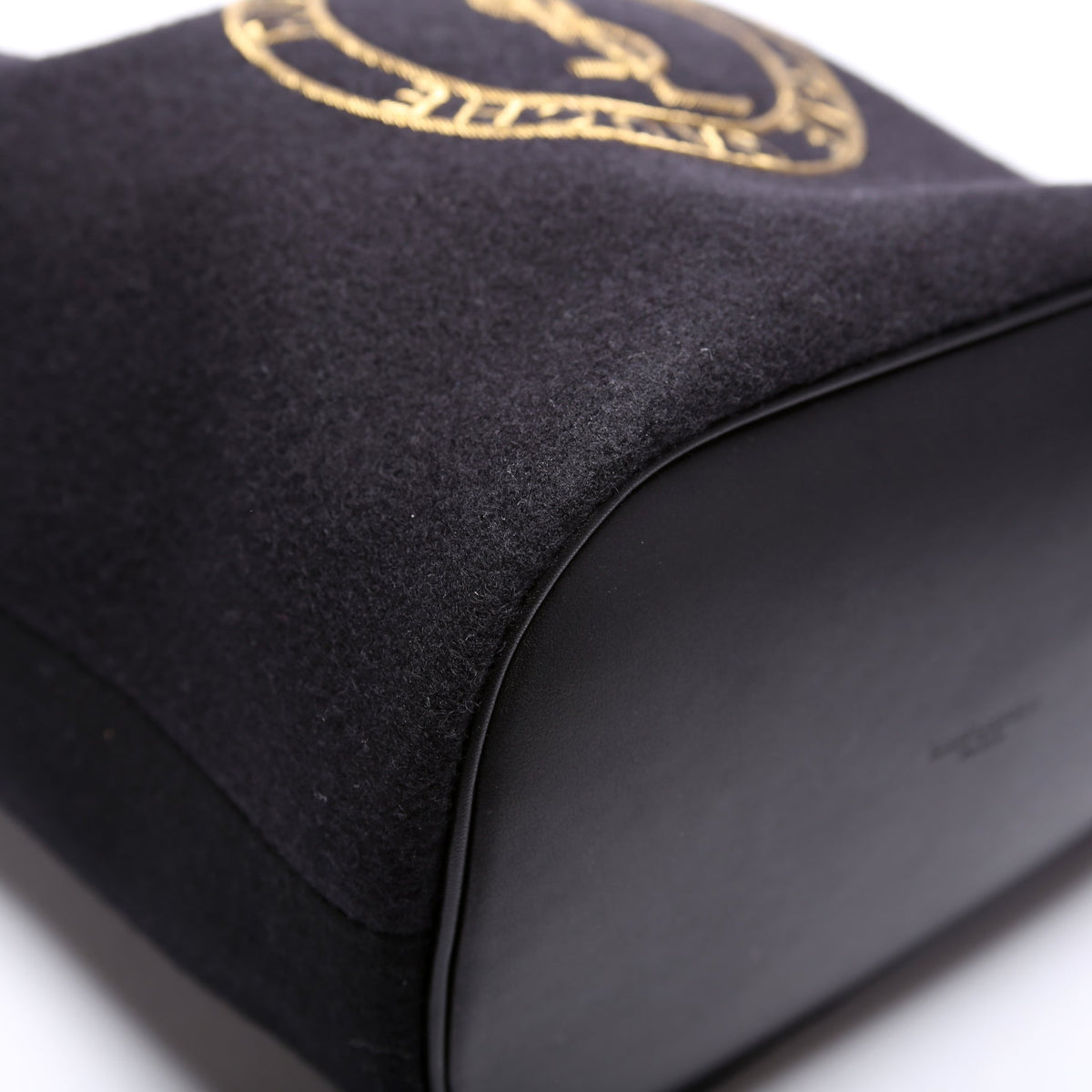 Rive Gauche Wool Felt Embossed Logo Bucket Bag