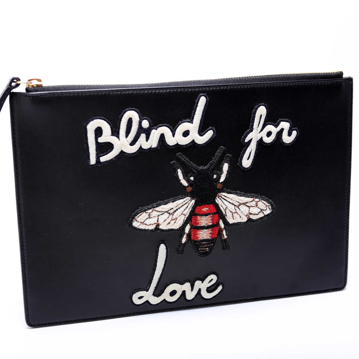 Leather Blind For Love Embroidered Zip Pouch