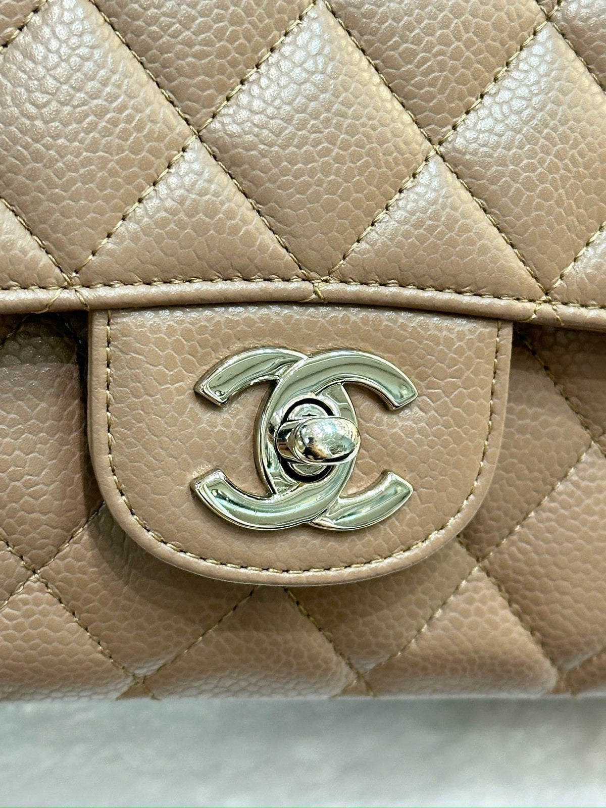 Chanel Medium Classic Caviar Double Flap Taupe SHW