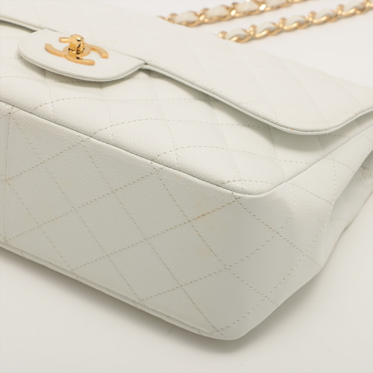 Chanel DECAMATRASE Caviar S Single Flap Double Chain Bag White Gold  11th