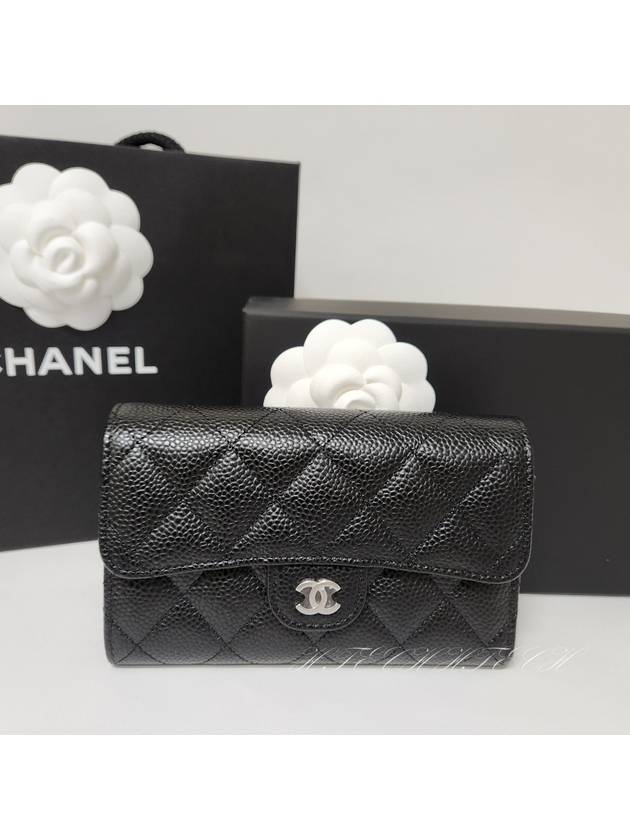 Classic Flap Wallet Grained Calfskin & Silver Black Chanel