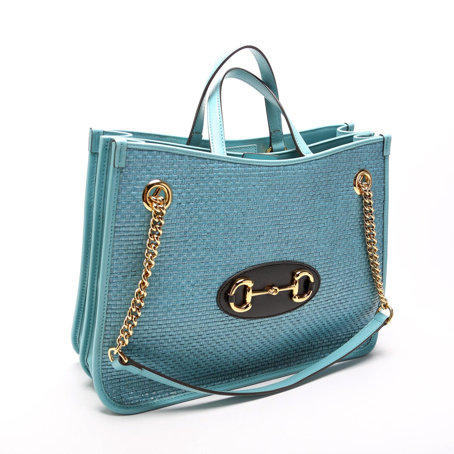 Horsebit Raffia Chain Tote