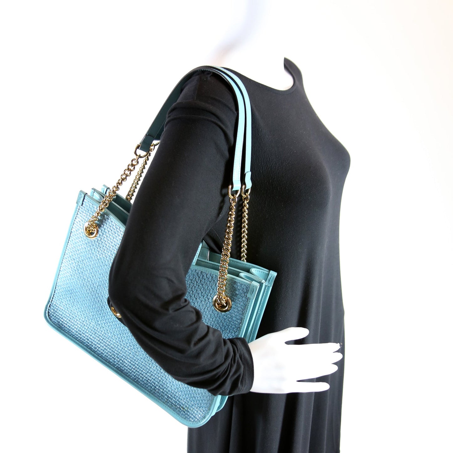 Horsebit Raffia Chain Tote