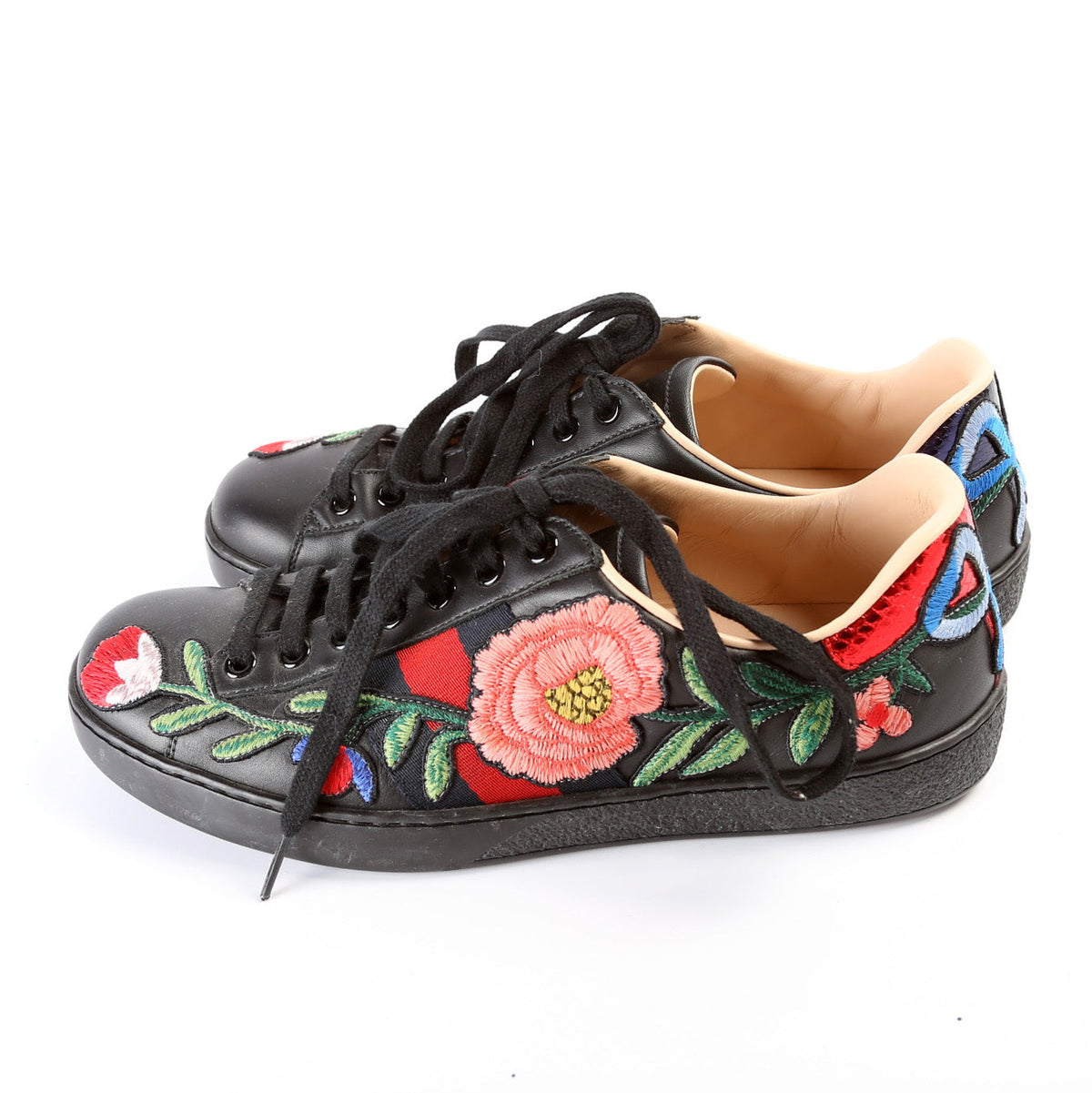 Ace Web Flower Embroidered Leather Sneaker Men's Size