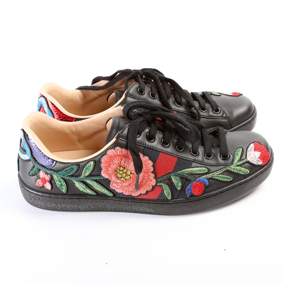 Ace Web Flower Embroidered Leather Sneaker Men's Size
