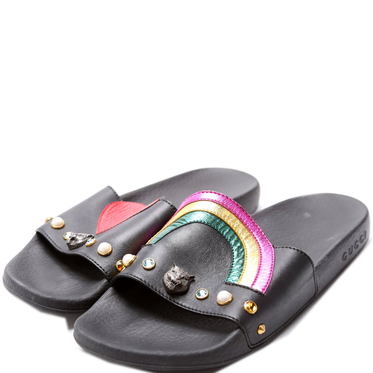 Rainbow Heart Pursuit Calfskin/Rubber Slides Size