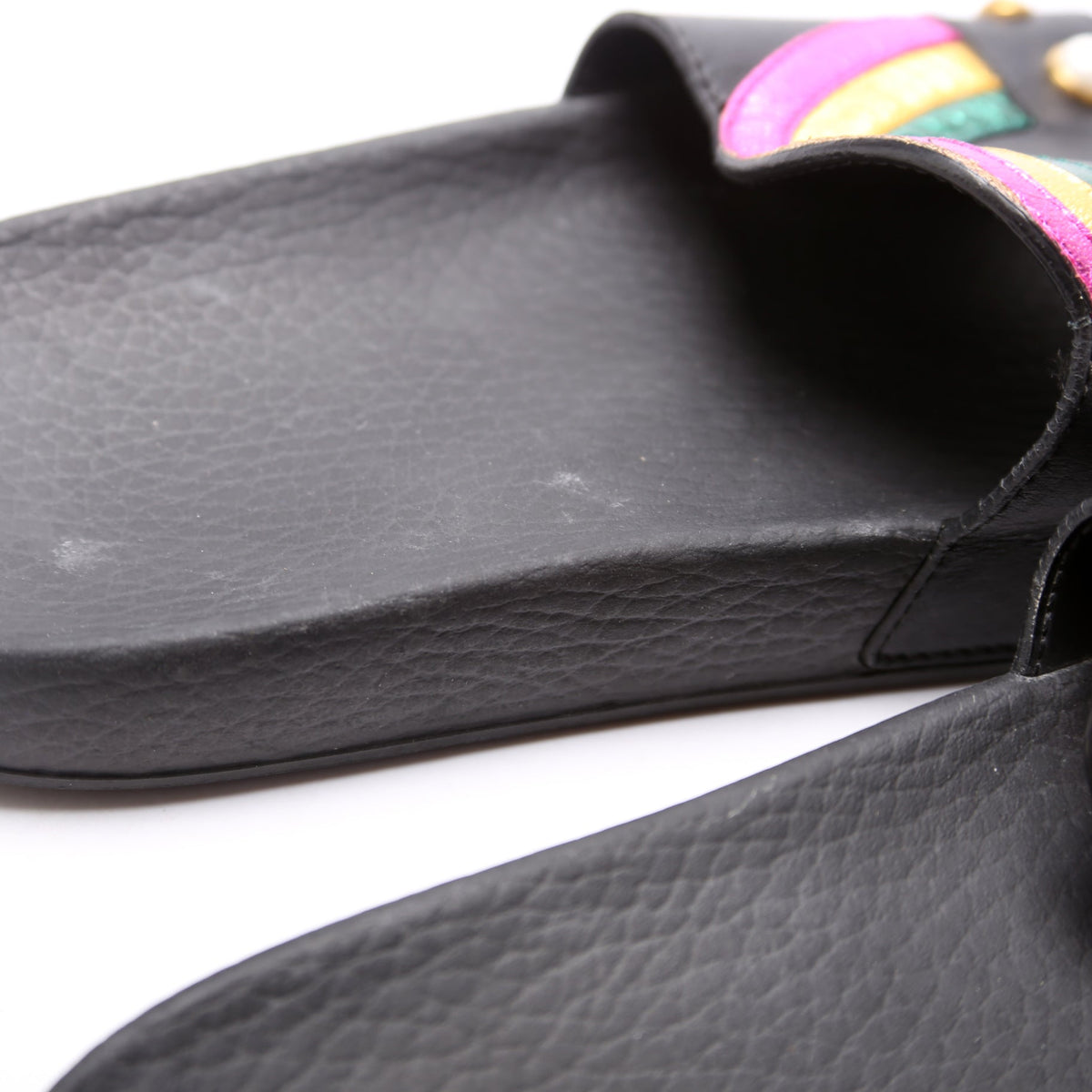 Rainbow Heart Pursuit Calfskin/Rubber Slides Size
