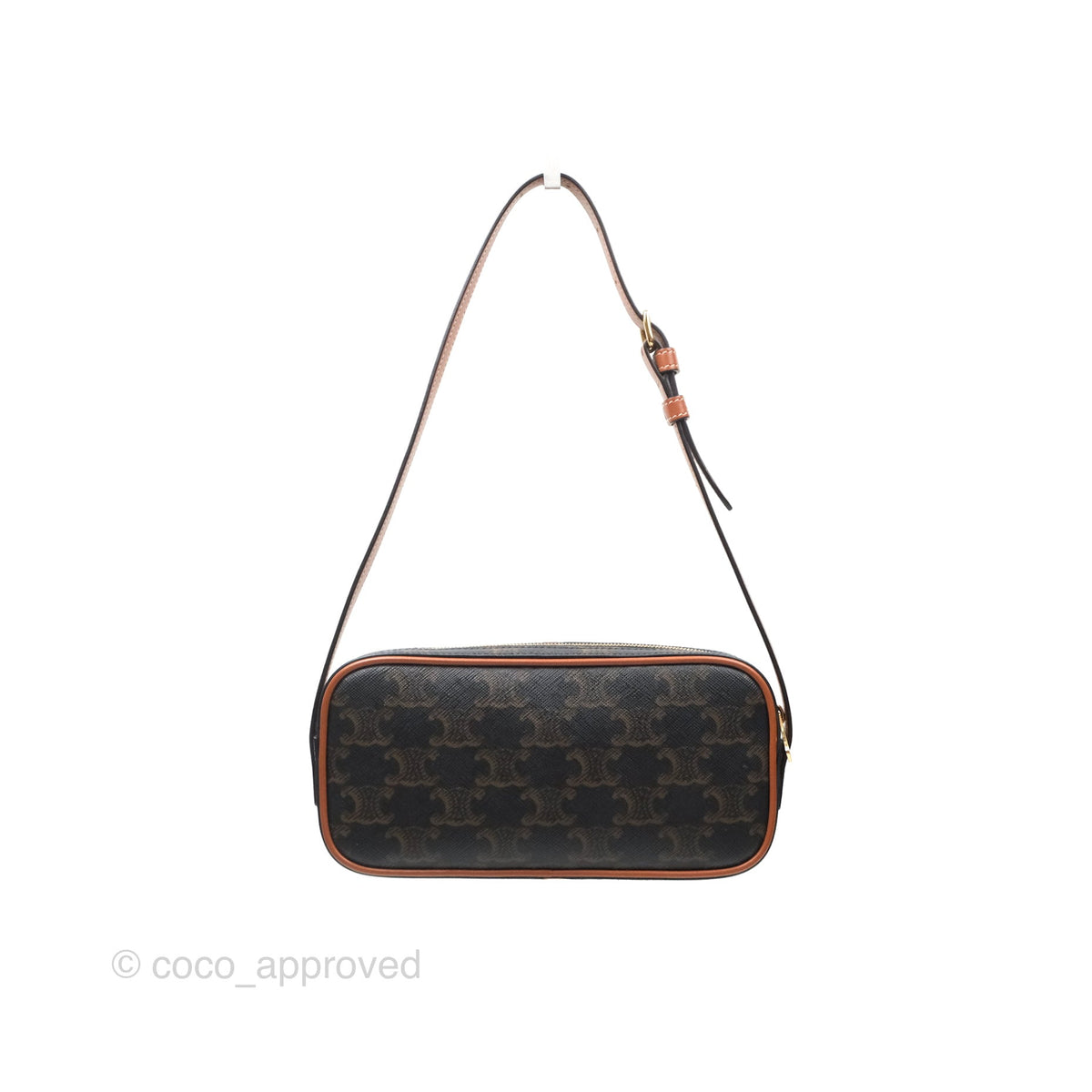 Celine Triomphe Mini Camera Shoulder Bag Tan Calfskin Triomphe Canvas