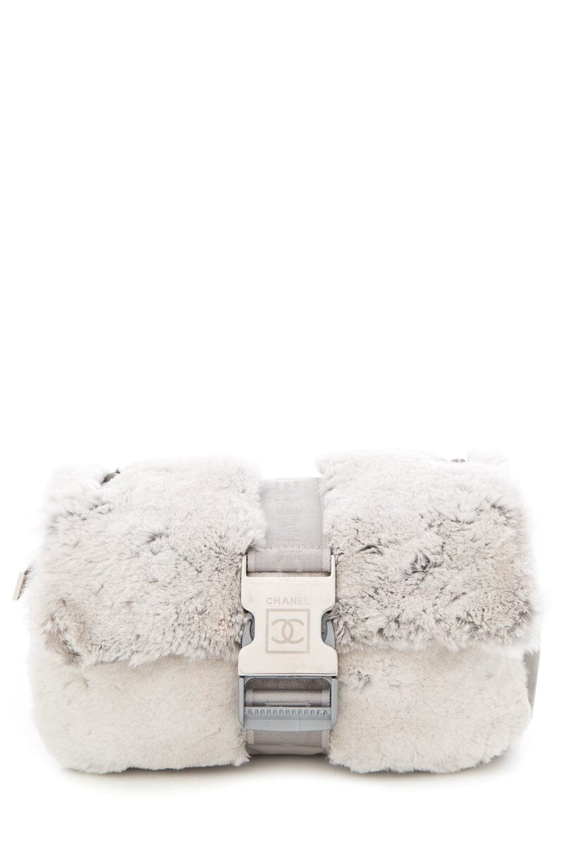 Chanel 2005/06 Grey Cross Body Rabbit Fur & Silver Seatbelt Buckle HandBag