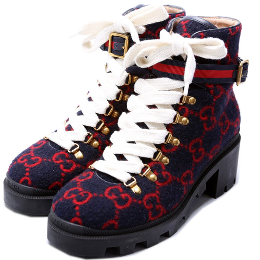 Gucci GG Wool Combat Boots Size .