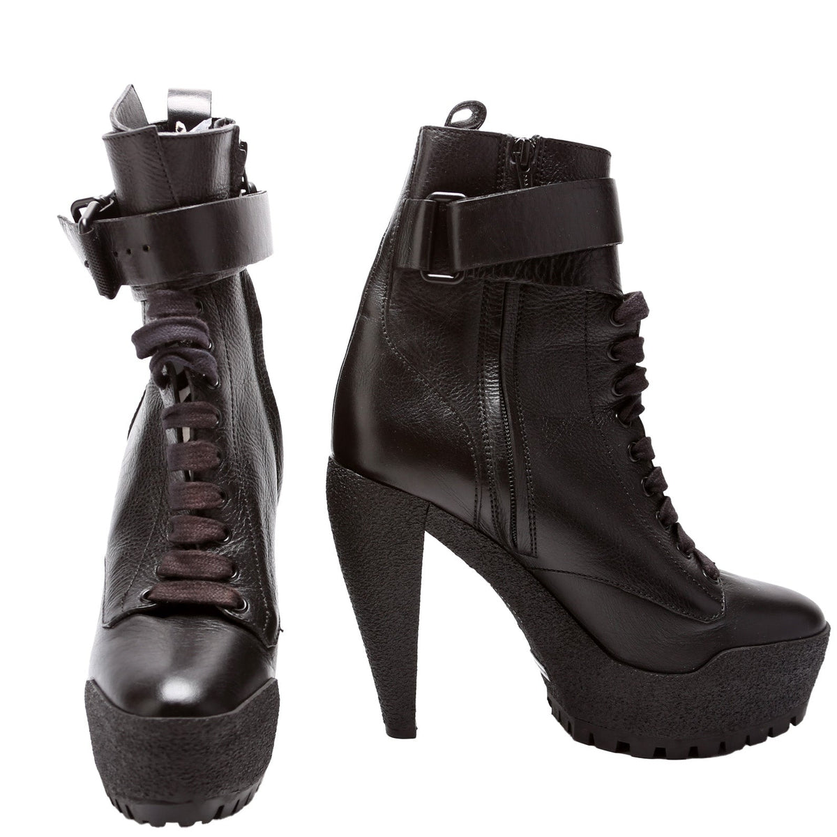 Leather Lace Up Booties Size 39.5