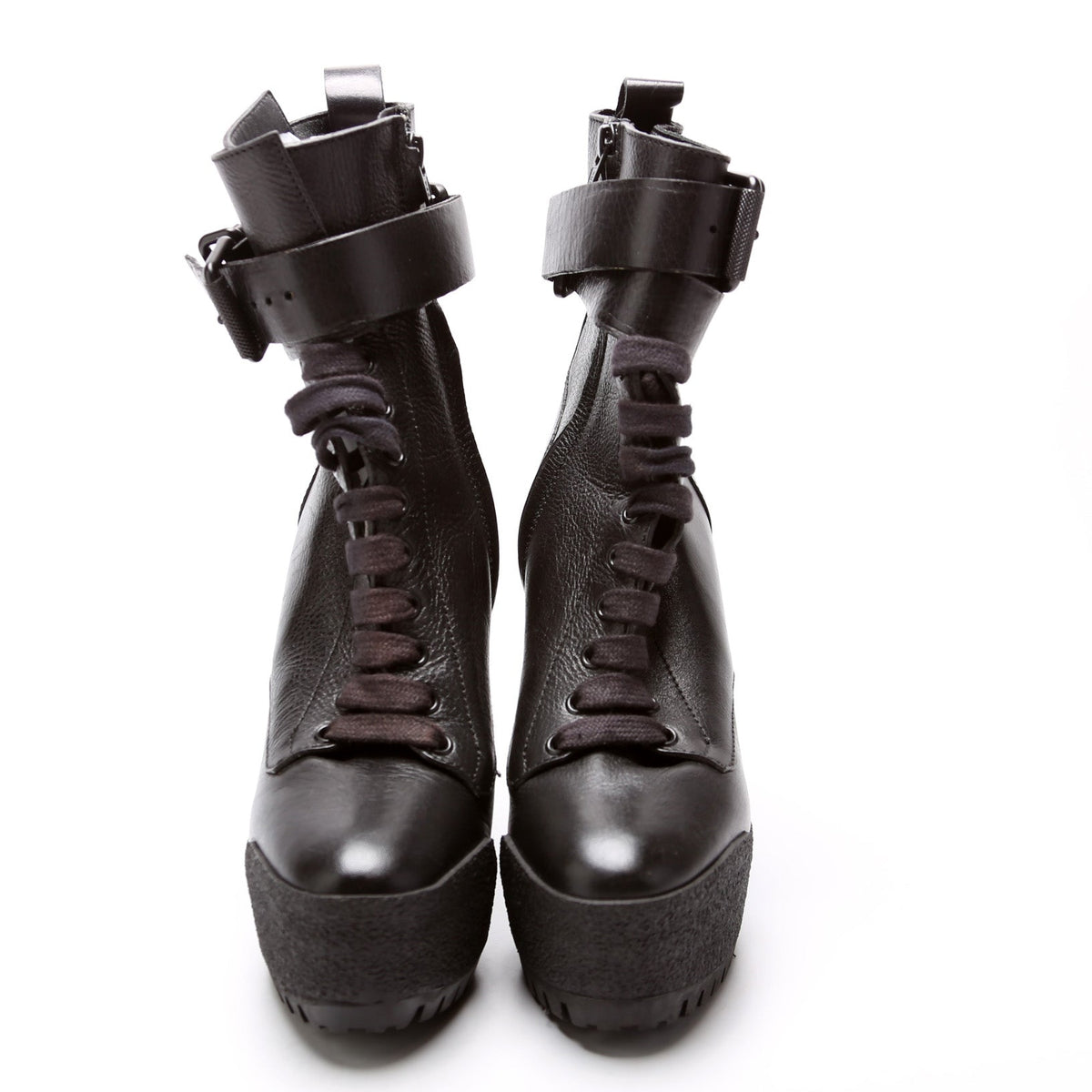 Leather Lace Up Booties Size 39.5